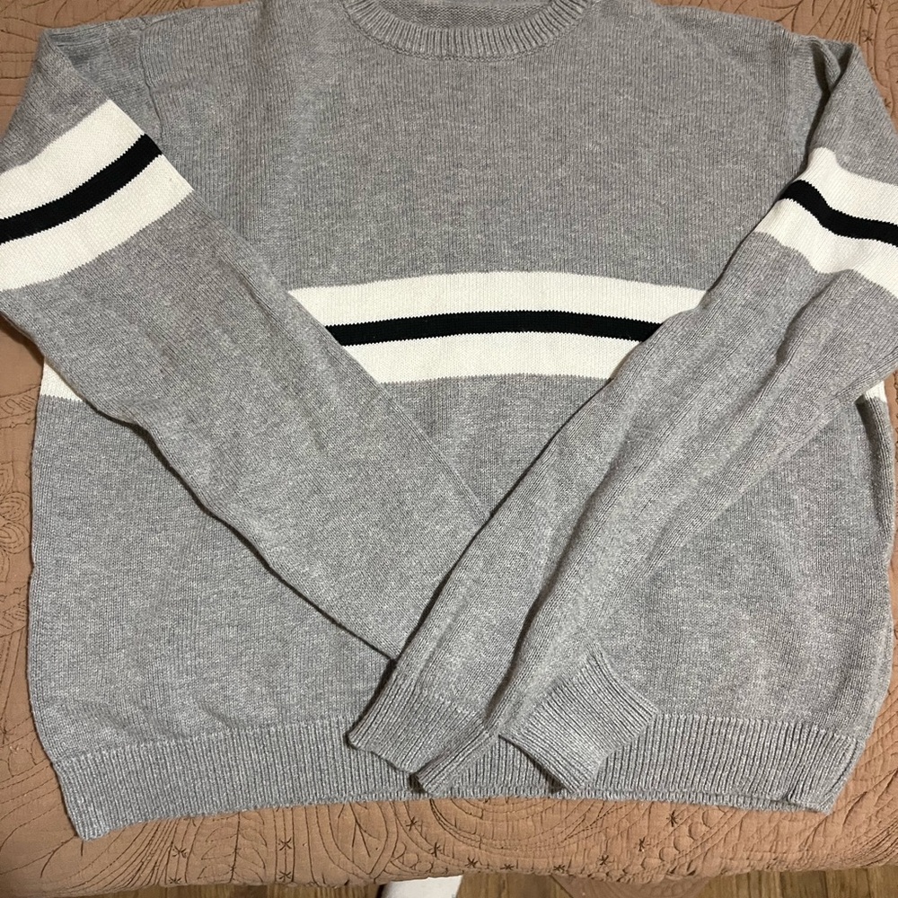 Brandy Melville Gray and White Crewneck Sweater